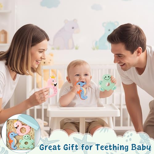 Image of 3Pcs Silicone Teething Toy for Babies, Summer Ocean BPA Free Teethers | Infant Teething Relief Chew Toy, Sore Gums Pain, Food Grade Baby Toy, Soft Sensory Teether Gift for Newborn Baby, 6-12 Months