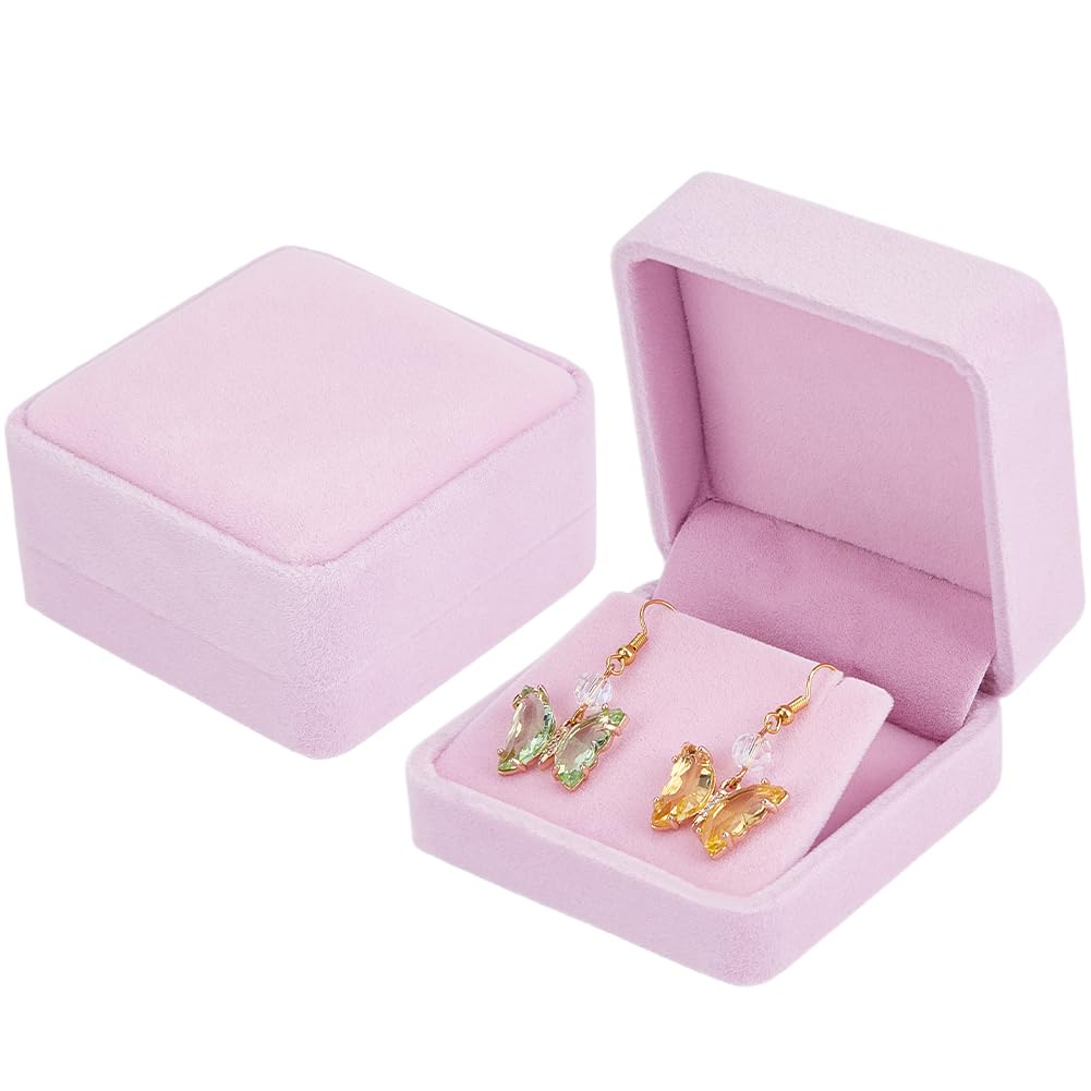 Boîte à boucles d'oreilles en velours rose Beebeecraft (2 pièces) carrée pour clous