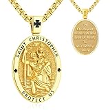 LOOVE St Christopher Medal for Men Silver Christian Protection Pendant Gold-Plated Saint Christopher Necklace for Women Oval Religious 14k Gold-Plated St Christopher Pendant