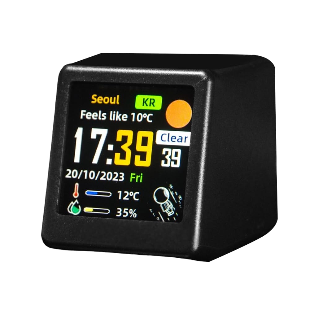 Reloj de clima animado WiFi con pantalla GIF interactiva y medidor digital de humedad
