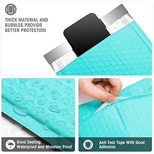 Image of Metronic Bubble Mailers 6x10 Inch 50 Pack Teal Padded Envelopes Waterproof | Usable Size 6x9 inch Tear Resistant Bubble Envelopes Self Seal Adhesive padded Mailers for Shipping Jewelry, Small Items
