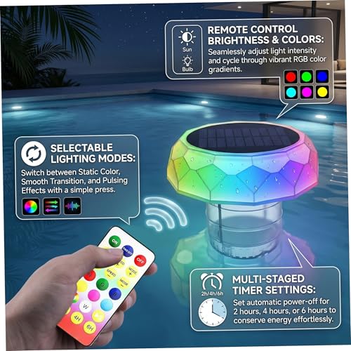 Flotteur de chlore solaire piscine télécommandé et diffuseur LED coloré - 8