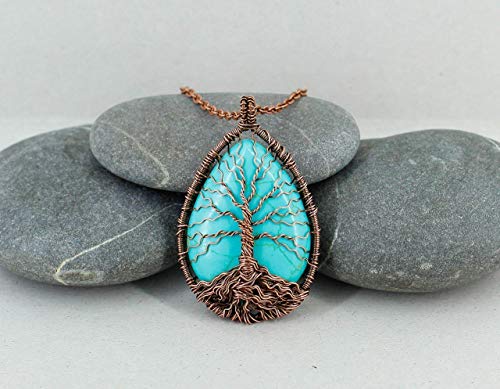 Handmade-Tree-of-life-blue-turquoise-necklace-Healing-and-protection-amulet-Wire-wrapped-pendant-Fashion-unisex-jewelry-Copper-anniversary-gift-ideas-for-men-and-women