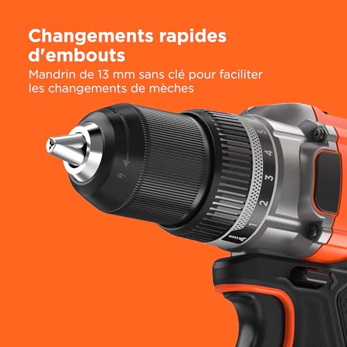 Perceuse-visseuse 18V puissante de 45Nm BLACK+DECKER pour perçage précis et vissage intensif