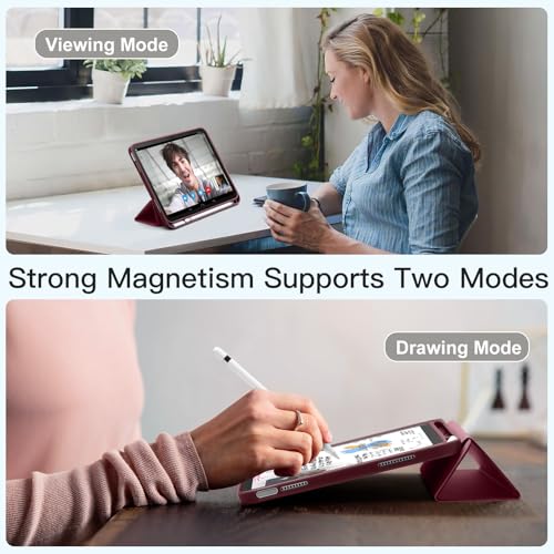 Image of Akkerds Compatible with iPad (A16) 11th Generation Case 11 Inch 2025, for iPad 10th Generation Case 10.9 Inch 2022 with Pencil Holder, Slim Trifold Stand Protective Cover with Soft TPU Back, Wine Red