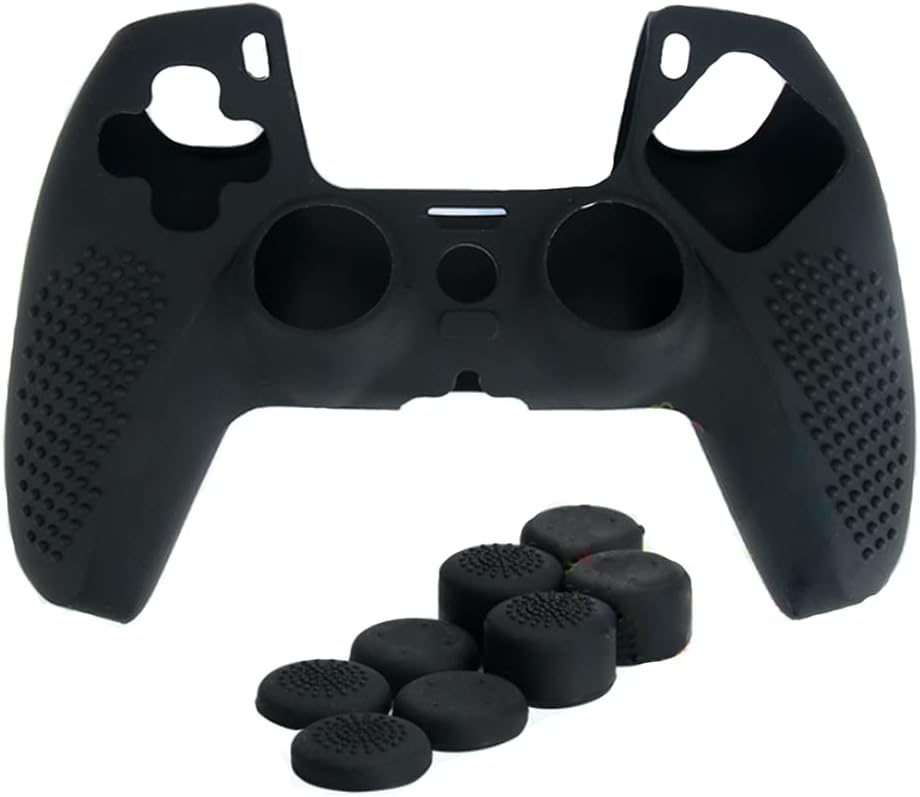 Soft Silicone Case Protective Skin Cover Wrap Case Joystick Rubber with Thumbsticks for Playstation 5 PS5 Controller (Black)