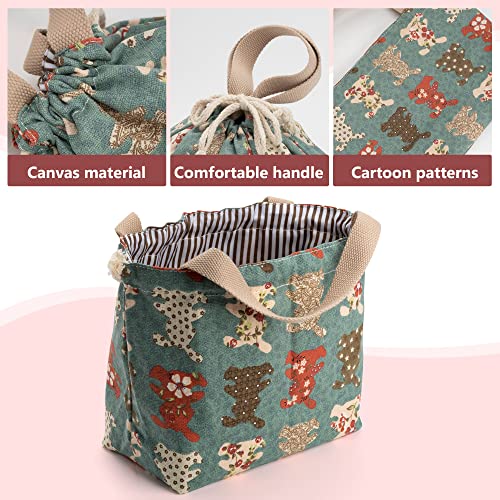 Mipahi Portable Drawstring Portable Canvas Lunch Bag,Cute Cartoon Lunch Box Lunch Bag For Women,Reusable Lunch Picnic Travel Lunch Bag #TOP2