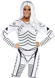 LEG AVENUE 86639 - Killer Roboter sexy gedrucktes Catsuit, Damen Karneval Kostüm Fasching, M, weiß/schwarz