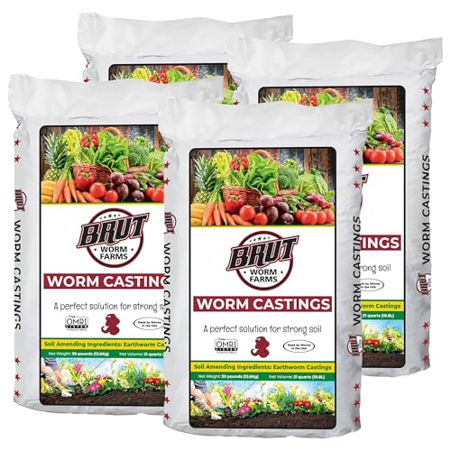 Brut Organic Worm Castings for Plants 30 LB Natural Nutrients Fertility Builder Plant Food for Potting Soil and Garden Soil Indoor and Outdoor Use - 4 Pack