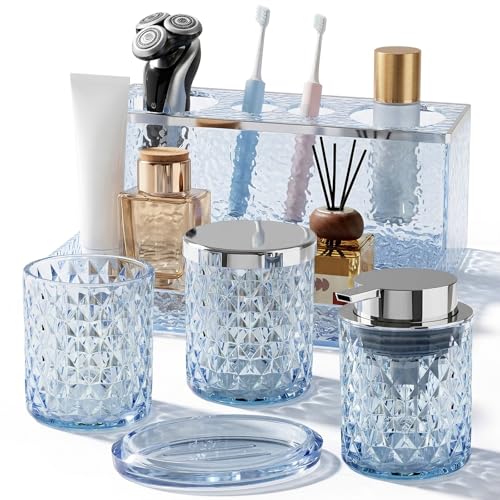 Glass Bathroom Accessories Set 5Pcs Crystal - Blue Foaming Soap