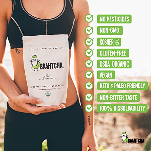 Baahtcha - Usda Organic Matcha Green Tea Powder - Premium Culinary Grade Natural Caffeine Energy Booster, Antioxidant, Weight Loss - Gluten Free, Vegan - Value Size, 250G #TOP1