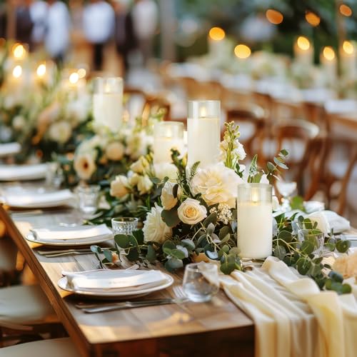 Image of Amagic Glass Flameless Candles with Remote, Battery Operated Candles with Timer, Real Wax LED Pillar Candles with Flickering Flame for Home Wedding Fall Decor, White, Set of 3