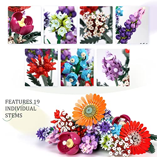 Yeshin Wildflower Bouquet Artificial Flowers Sets, Diy Creative Spring Flowers Bouquet For Adults Collection Decor Building Blocks For Home Office, Gift Set For Flower Botanical Decoration(1080Pcs) #TOP6