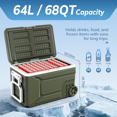 Antarctic Star 12 Volt Refrigerator,68QT(64L) Electric Cooler, Portable Refrigerator Freezer -4℉~68℉,12V 24V DC 100 240V AC Car Fridge with Wheels&2 Baskets for Camping,Travel,RV,Car,GREEN by Antarctic Star - Image 2