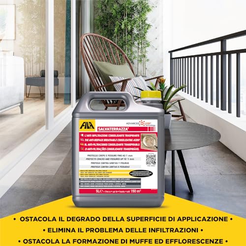 Fila Surface Care Solutions Salvaterrazza 5L Protettivo Consolidante Anti-Infiltrazioni Base Solvente, 5 Litri - 6