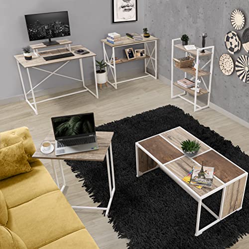 Image of ABOUT SPACE 3-Tier Book Shelf (3.5 ft) - Multipurpose Wooden Utility Rack with Metal Adjustable Bush DIY Open Display Shelf Storage Organizer Stand (L 60 x B 30 x H 105 cm)