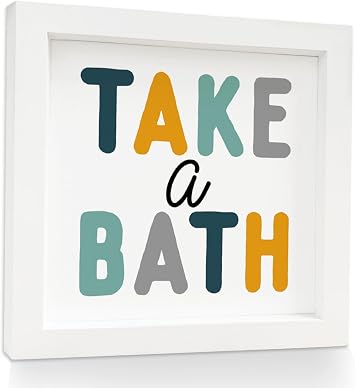 Mtrgdn Kids Bathroom Decor Wall Art, Take a Bath Colorful Boys and Girls Bathroom Decor, Toddler Bathroom Decor Wood Framed Art, Small Kids Bathroom Accessories Wall Decor,7x7 Inch