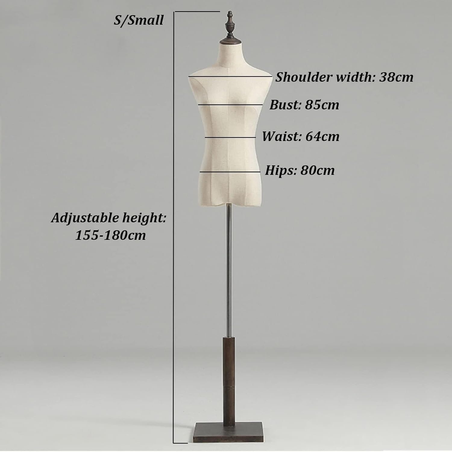 Female Mannequin Torso Dress Form with Adjustable Height, Wooden Base, Half Scale Display Bust for Clothing, Medium