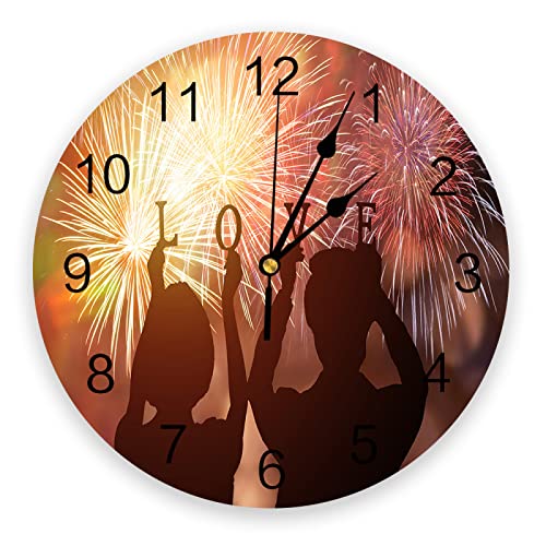 tingnn Feux d'artifice Couple Silhouette Moderne Horloge Murale pour Bureau à Domicile décoration Murale Salon Salle de Bain décor Suspendu Montre