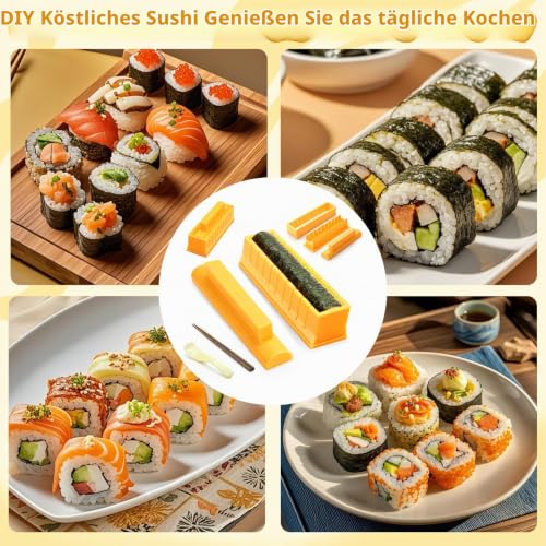 Foto von Bukecagif Sushi Maker, Sushi Maker Set, Onigiri Form Als Sushi Zubehör Für Sushi Selber Machen, Form Set (Rahmen, Boden & Deckel) mit Reislöffel und Essstäbchen