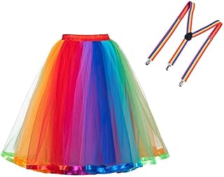 Womens Rainbow Tutu Skirt Layered Tulle Skirt Girls Colorful Halloween Costumes Tutu, Ballet Underskirts, Tulle Skirt for Dance, Homecoming, Evening Party, Christmas Event, School Events