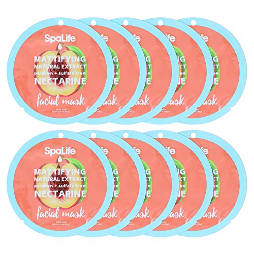 Spa Life Mattifying Nectarine Natural Extract Facial Mask 10 Count