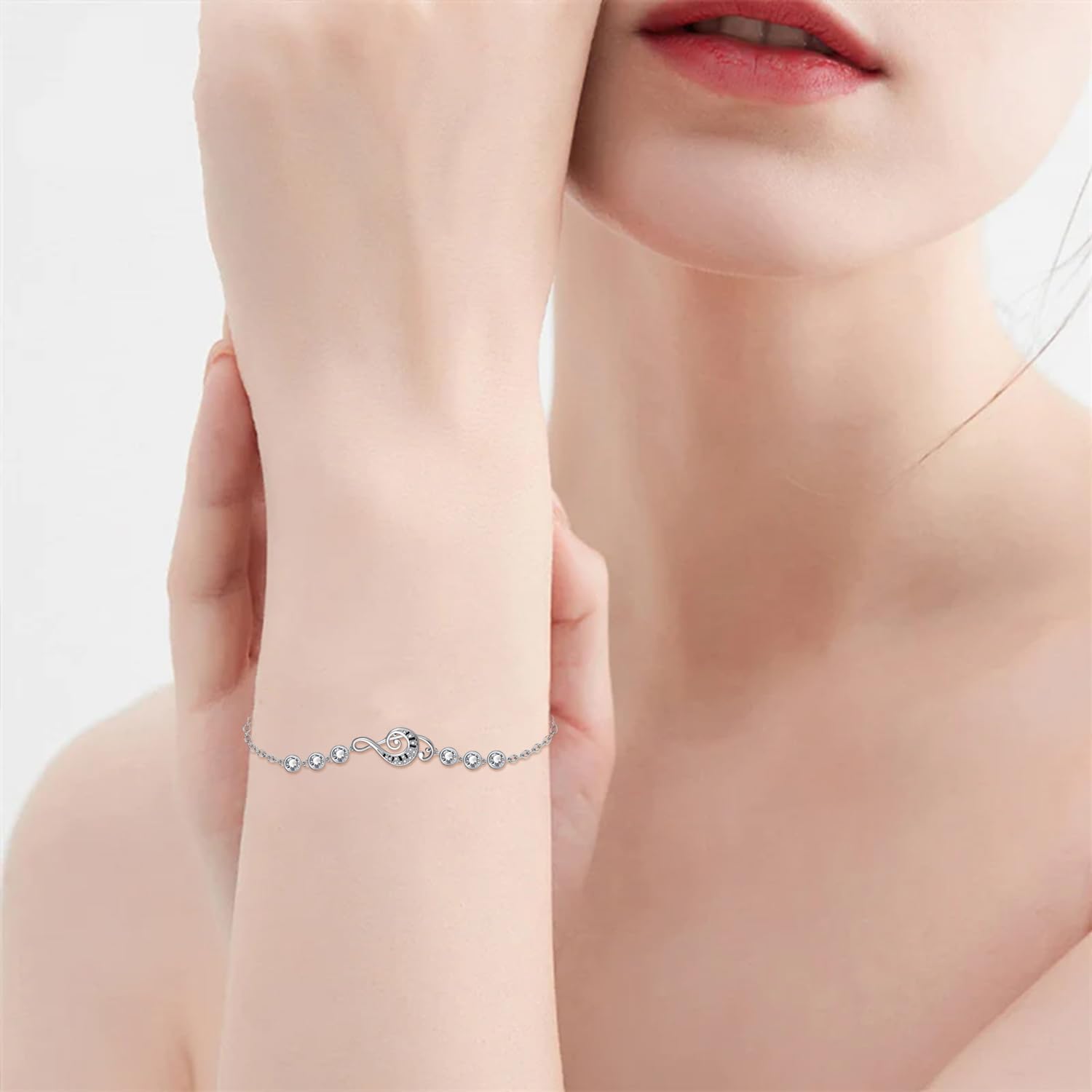 Music Note Bracelet 925 Sterling Silver Piano Gifts for Women - Treble Clef Musical Charm Bangle - Music Jewelry for Pianist Teacher Recital