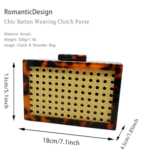 Image of RomanticDesign Women Acrylic Handbag Rattan Woven Pattern Square Box Crossbody Handbag Shoulder Bag Chain Purse