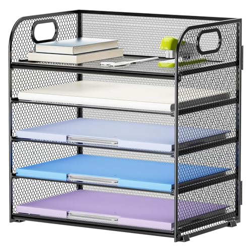 Marbrasse Organizador Escritorio,5 Niveles Malla Bandeja de Papel con Asa,Archivo Estantería para Hogar Oficina Accesorios (Negro) ✅