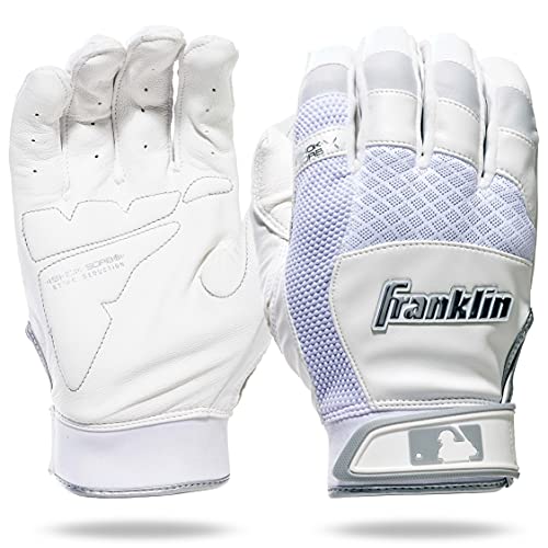 Franklin Sports Youth MLB Shok-Sorb X Batting Gloves Youth Large Pair White/Chrome