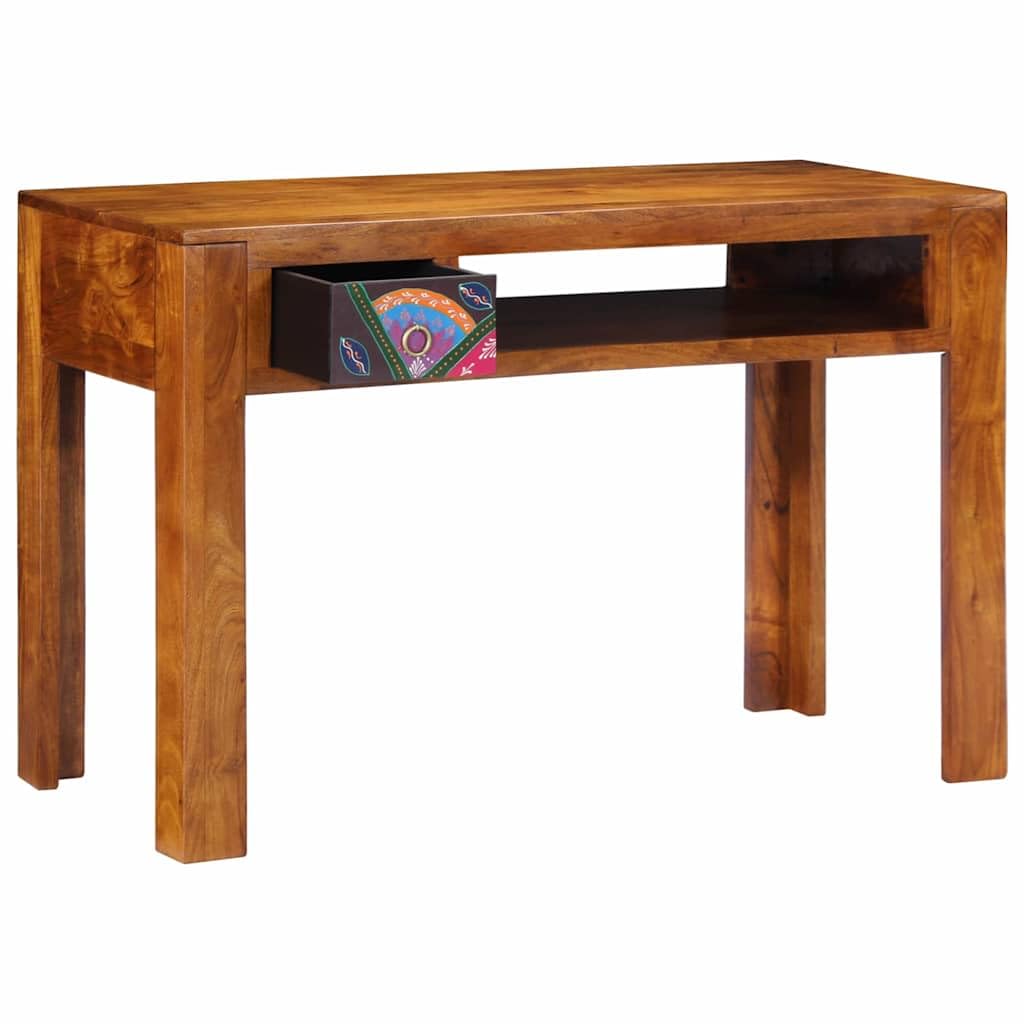 Biurko z szufladami z drewna akacjowego, brązowe, 110 x 50 x 73 cm, kompaktowy stół roboczy do biura, gabinetu domowego, gabinetu, z miejscem do przechowywania i solidną konstrukcją