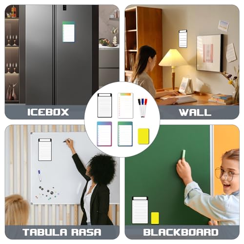 4 Stück Magnettafel,Pinnwand Magnetisch,Magnettafel Kühlschrank,4 Kühlschrankmagnete,3 Whiteboard Stifte,1 Radiergummi für Memos,Notizen,Listen und Menüs in Haus,Küche und Büro
