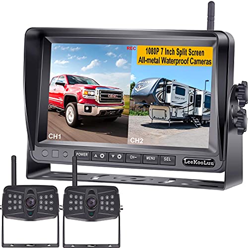 RV Wireless Backup Cameras HD 1080P LeeKooLuu 7 Inch DVR Monitor High-Speed Rear View Observation System Adapter Compatible with Furrion Pre-wired RVs,Trailers,Campers,5th Wheels,IR Night Vision LK9