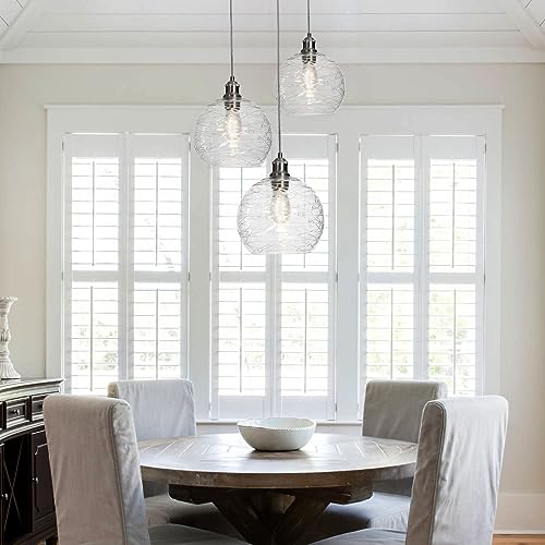 YongMing CL Glass Pendant Light Stripe Seeded 9.85’’ Modern Ceiling Pendant Lighting Sea Swell Handblown Coastal Style Shade with Adjustable Cord for Kitchen Island Dining Room Bedroom Foyer Hallway by YongMing CL - Used condition - Image 6