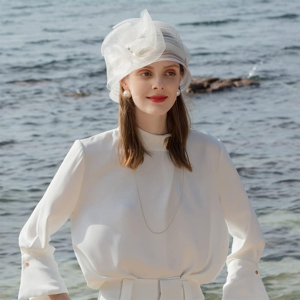 Kentucky Fascinators Hat with Flower Veil Wedding Pillbox Hats Pearl Rhinestone Women Cocktail Fedoras Derby Cap - Image 3