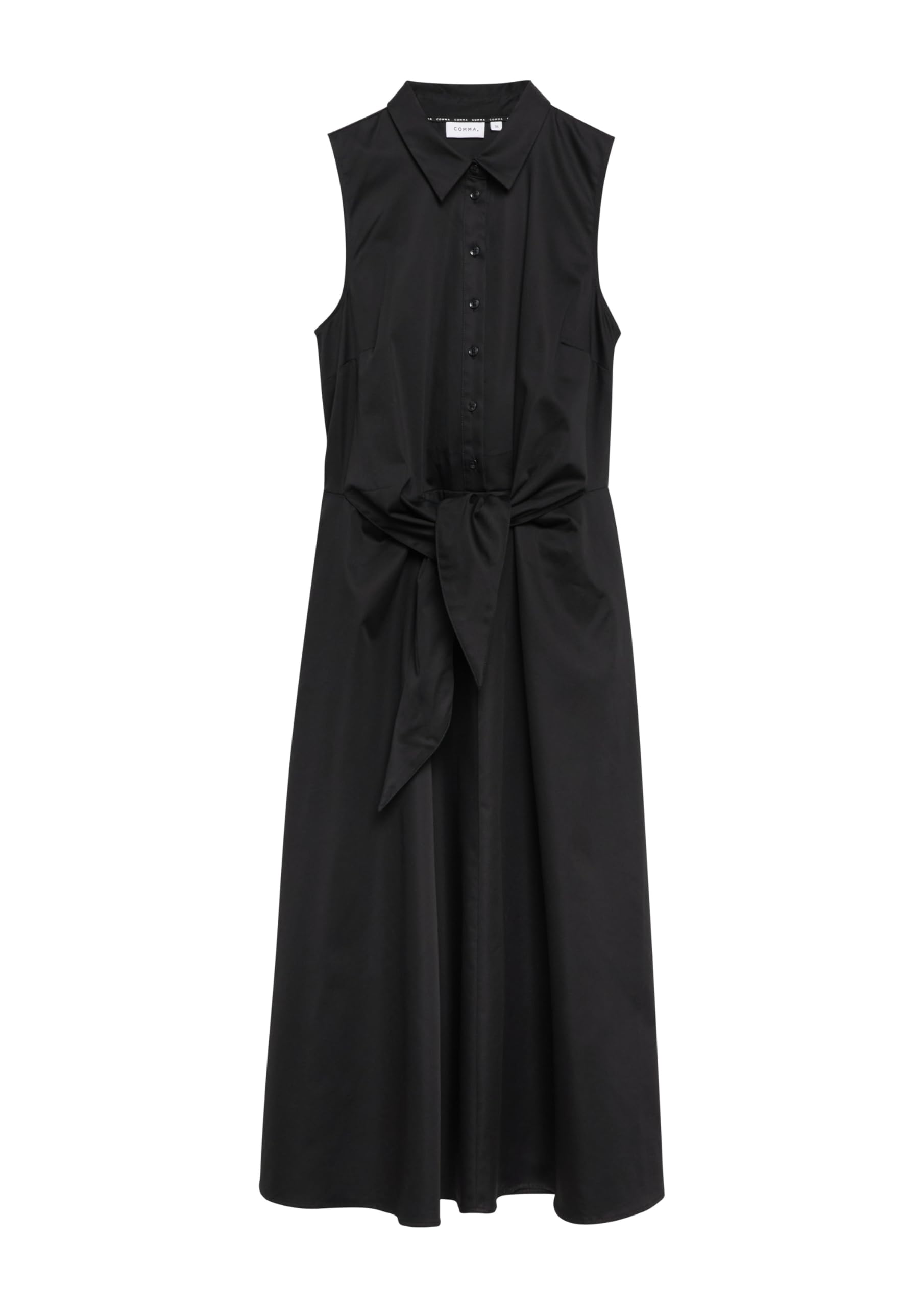 Comma Damen Kleid aus Baumwoll-Stretch – Taillierte Passform, ärmellos, Bindedetail, A-Linie – Für Festliche Anlässe