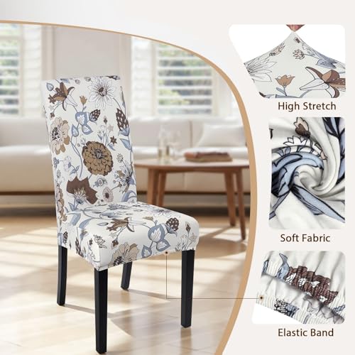 Image of SearchI Printed Dining Room Chair Covers Set of 6, Stretch Kitchen Chair Covers Washable Parsons Chair Slipcover Removable Dining Chair Protectors for Hotel,Ceremony(Big Flower)