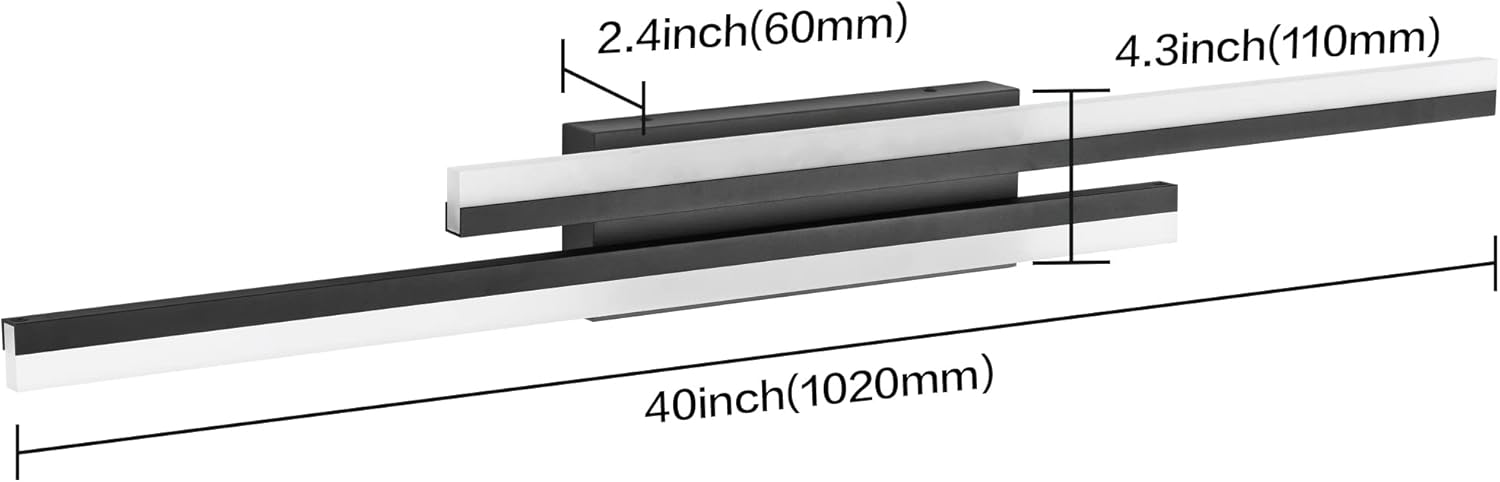 PRESDE 40" LED Bathroom Vanity Light, Modern Black Wall Bar Fixture Over Mirror Dimmable