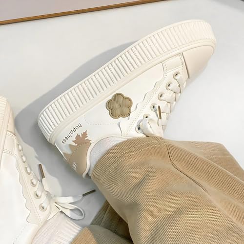 Floral Decor Platform Shoes Fashion Chunky Sneakers for Women Trendy Casual Aesthetic White Shoes Low Top4