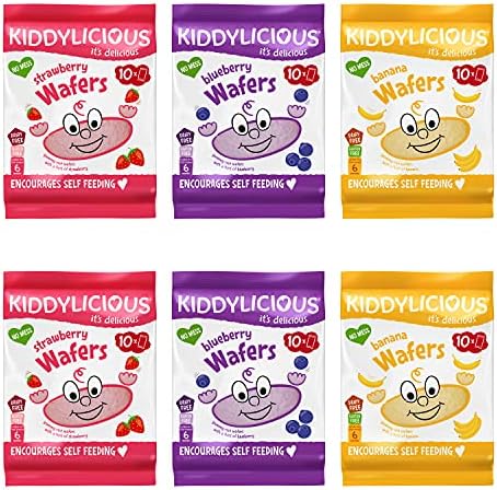 Kiddylicious Blueberry, Banana, Strawberry Wafers Gluten & Dairy Free Kids Snacks Mixed Variety Pack 3 x 20 Twin Packs