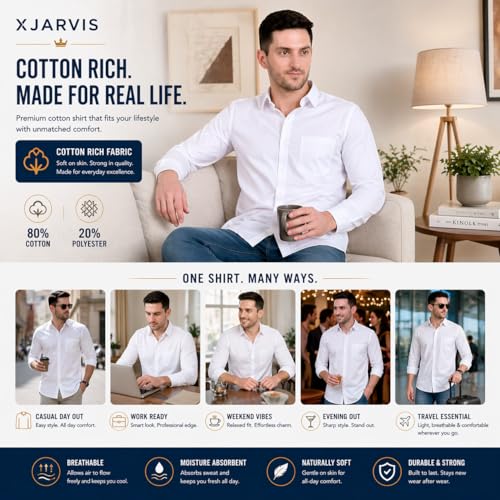 Image of MCAVOY Men's 100% Pure Cotton Shirt | Regular Fit Full Sleeve Formal & Casual Shirt for Men & Boys | Soft Breathable Office Wear