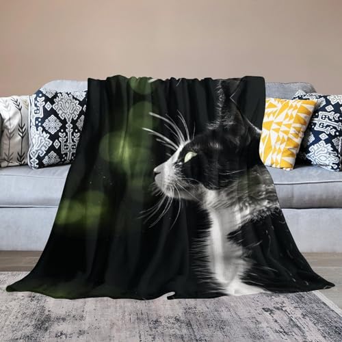 Couverture chat noir et blanc plaid chaud pour frissons sur canapé - 7