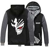 HOLRAN Anime Kurosaki Ichigo Sweater Hoodie (XX-Large, Black&Grey)