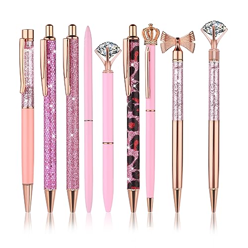 Bewudy 9 PCS Crystal Diamond Pens, Retractable Metal Ballpoint Pen Crystal Glitter Pens Black Ink Fancy Pens Gifts for Women Girls School Wedding Office Desk Supplies(Pink)