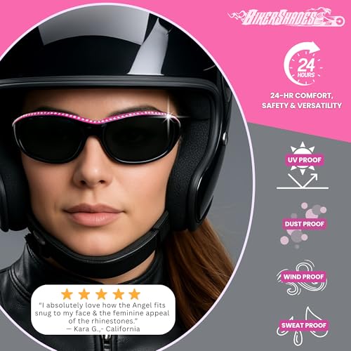 Bikershades Rhinestone Motorcycle Safety Sunglass Women Bling Foam Padded Day Smoke Night Yellow Clear Wrap Blocks Wind Dust4