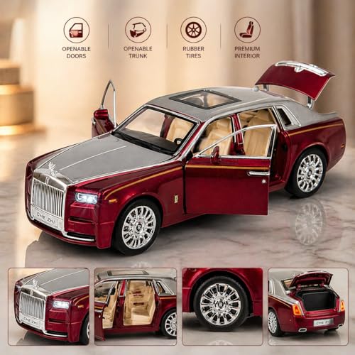 Image of DREAMY DEN Exclusive Alloy Metal Pull Back Die-cast Car 1:32 Roll Royce Phantom Diecast Metal Pullback Toy car with Openable Doors & Light, Music Boys Gifts Toys for Kids【 Silver 】