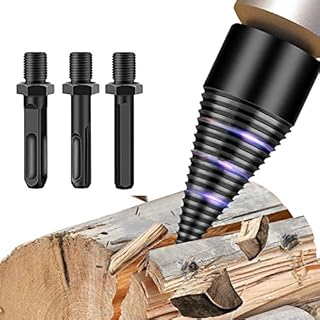 Firewood Drill Bit Wood Splitter,Wood Splitting Drill Bit 50mm Heavy Duty Drill Screw Cone Driver with 3 Pcs Shanks,Log Splitter Screw Cone Kindling Firewood Splitter for Household Electric Drill