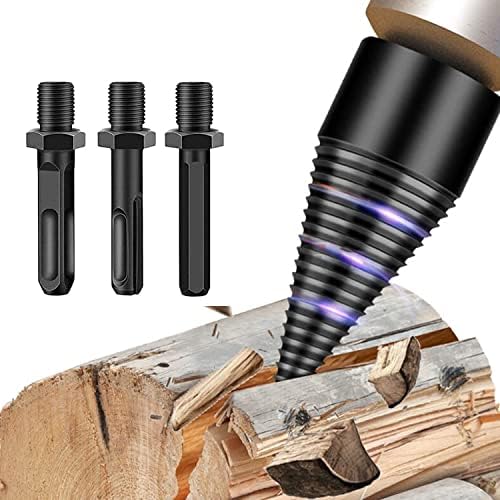 Firewood Drill Bit Wood Splitter,Wood Splitting Drill Bit 50mm Heavy Duty Drill Screw Cone Driver with 3 Pcs Shanks,Log Splitter Screw Cone Kindling Firewood Splitter for Household Electric Drill