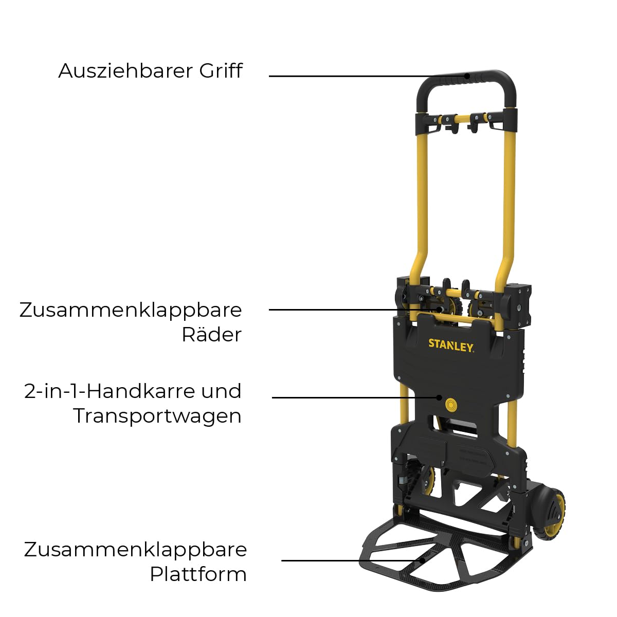 STANLEY 3-in-1 Faltbare Sackkarre, FT585, Gelb und Schwarz, Einheitsgröße