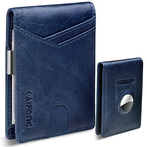 KAIFONG Mens Wallet for Airtag Wallet with Money Clip [Top Grain Leather] Air Tag Wallet with Card Holder RFID Blocking Bifold Gifts for Men